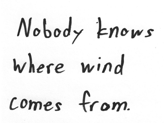 Nobody knows
Where wind
comes from.