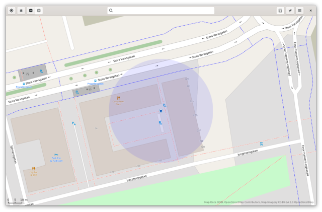 GNOME Maps showing the location of the apartment building we used to live in in Malmö, Sweden.