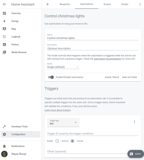 Screenshot of Home Assistant automation settings