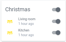 Screenshot of Home Assistant Christmas control panel with enabled knobs